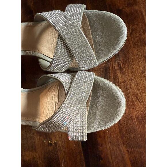 Maripe Silver Open Toe Chunky High Heel Rhinestone Platform Sandals size 11 - Picture 8 of 9